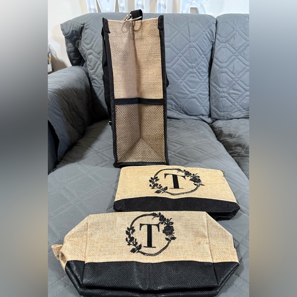 3-Piece Jute “T” Black/Khaki Tote Bag Set - Picture 9 of 14